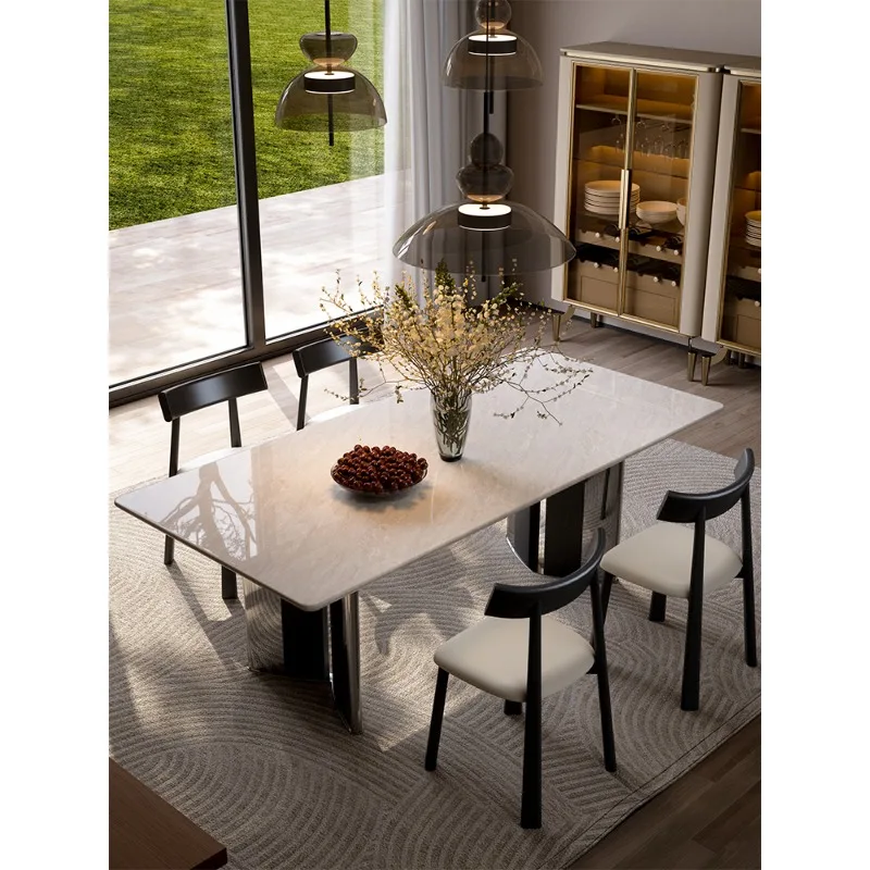 

Luxury stone dining table Natural luxury stone Kari ice jade dining table Modern simple rectangular dining table Artist
