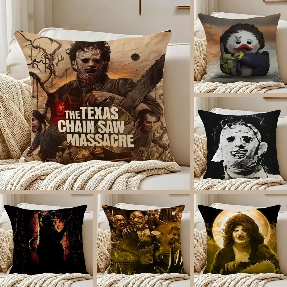 Horror Movie T-The Texas Chainsaw Massacre Cushion Cover Pillowcase Anti-dustmite Invisible Zipper Short Plush Sofa Cushion