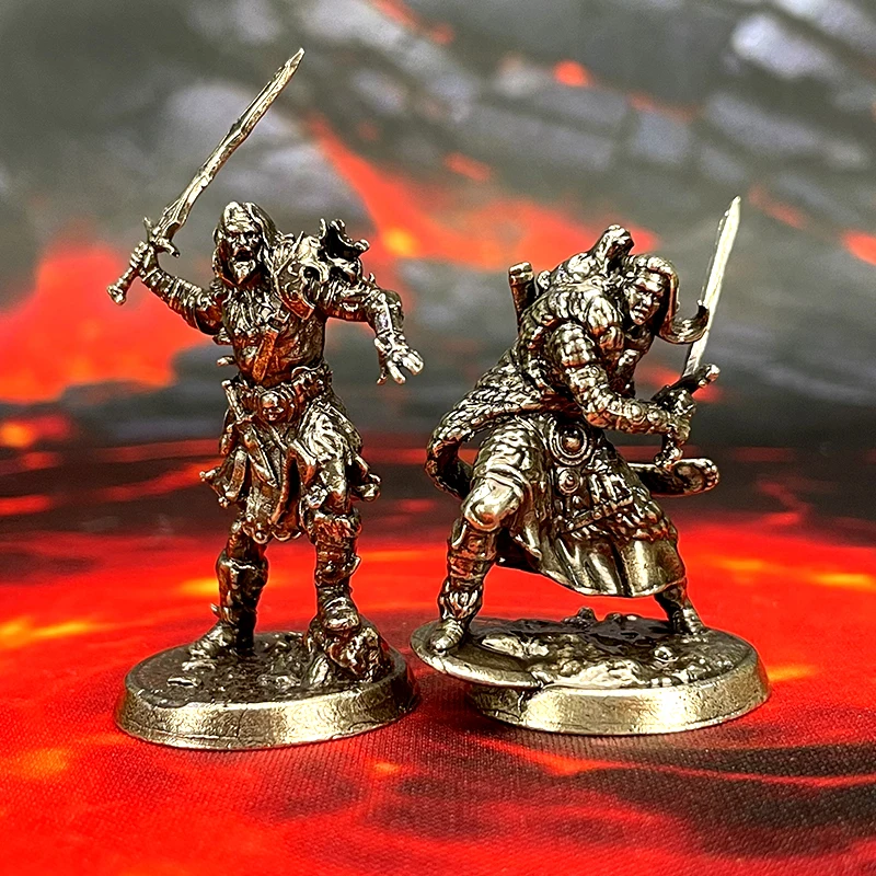 White brass miniature desktop decor vintage metal sculpture decor metal war chess hell lord hero painted figurine model set
