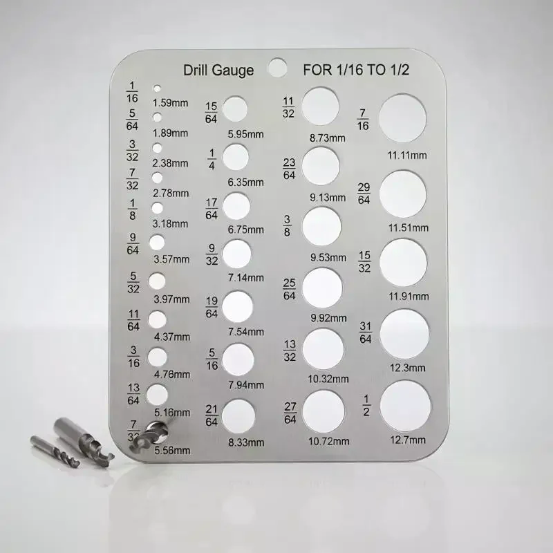 Stainless Steel 29 Hole Drill Gauge High Contrast Marking Quick Precise Measuring 1/16 to 1/2 Inch Bit Size Checker Tool