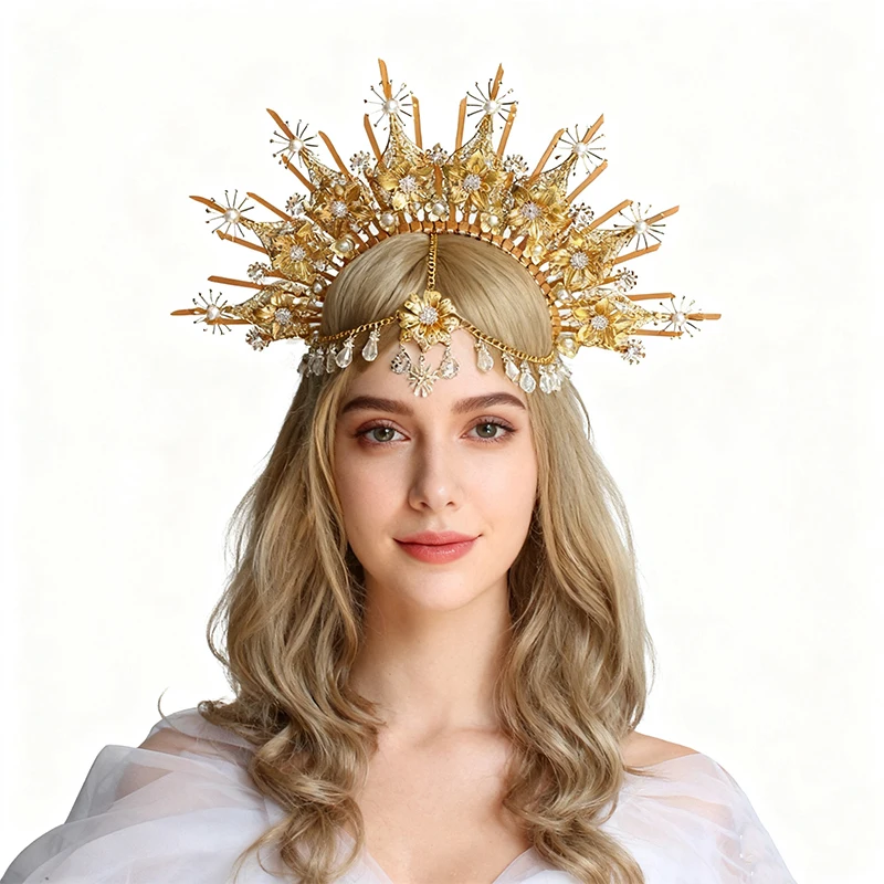 ゴシックハロークラウンヘッドピースバロック女王プリンセスクラウンヘアバンド太陽女神ティアラDIY素材キットロリータヘアアクセサリー