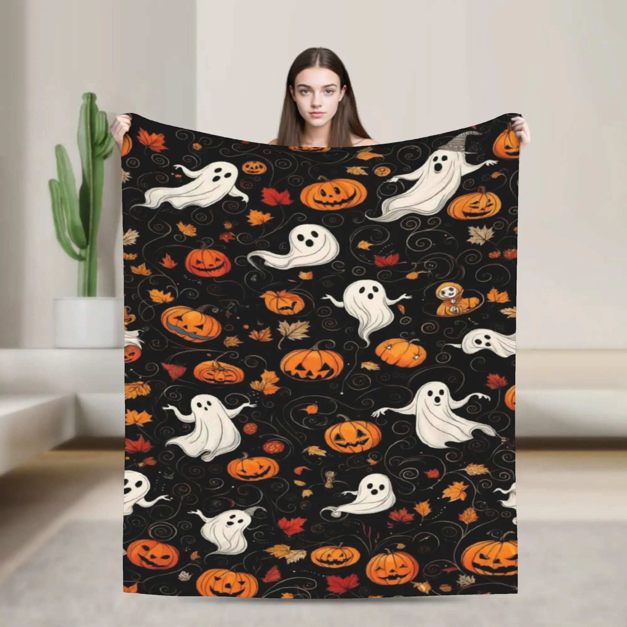 Watercolor Pumpkin Patch Halloween Blanket Quality Warm Soft  Throw Blanket Winter Child Couch Chair Sofa Bed Novelty Bedspread