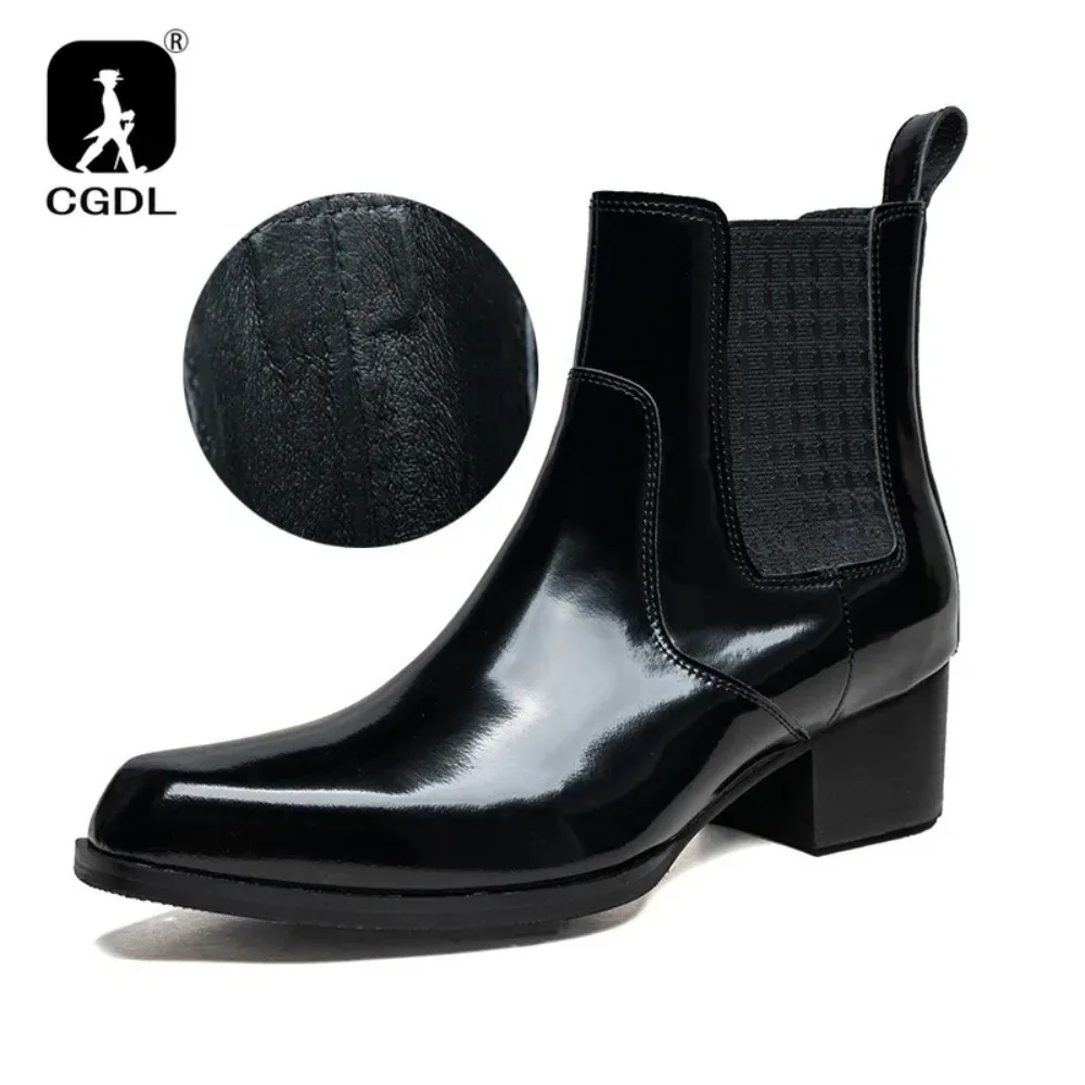 

Man Boots High Heel Leather Mens Ankle Boot Fashion Square Toe Dress Wedding Male High-top Boots Side Zipper Basic Boots for Men