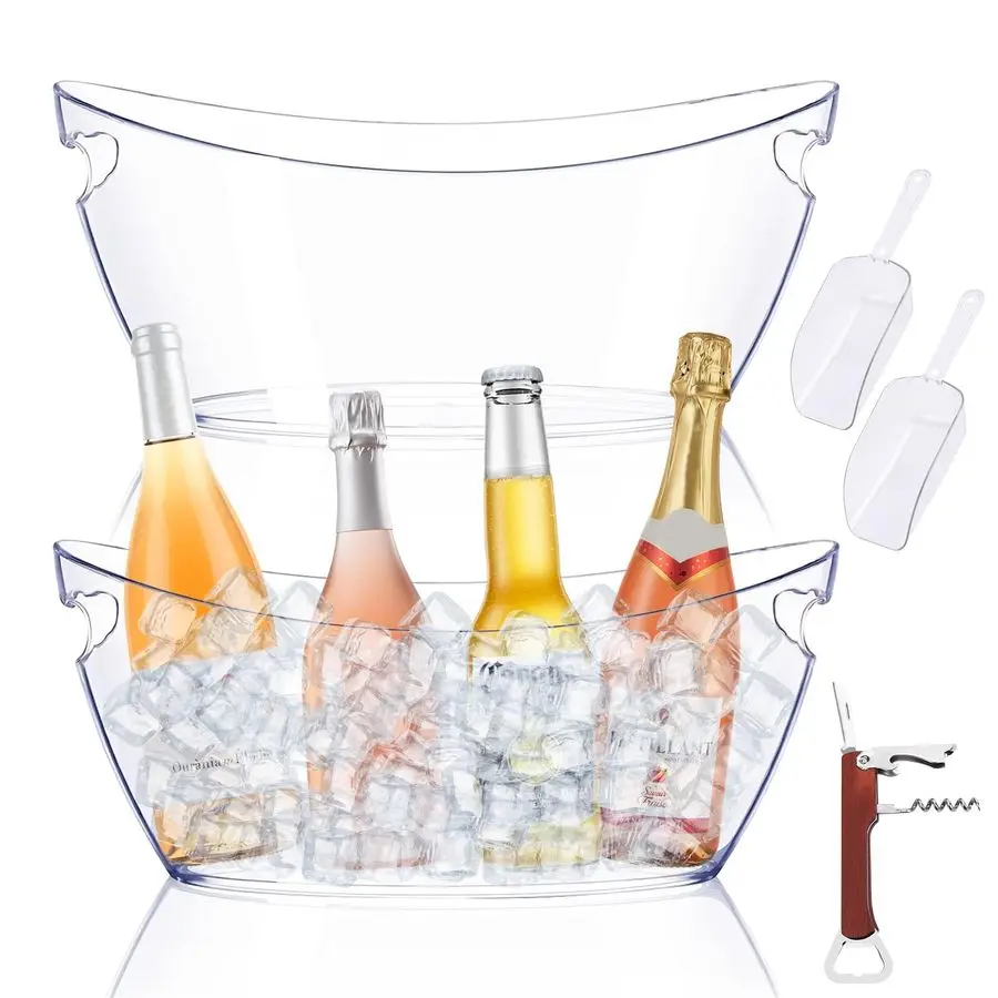 

5.5L Ice Bucket for Parties, Portable Drink Bucket for Cocktail Bar, Extra Large Clear Beverage Tubs with Scoops, Champagne Cool