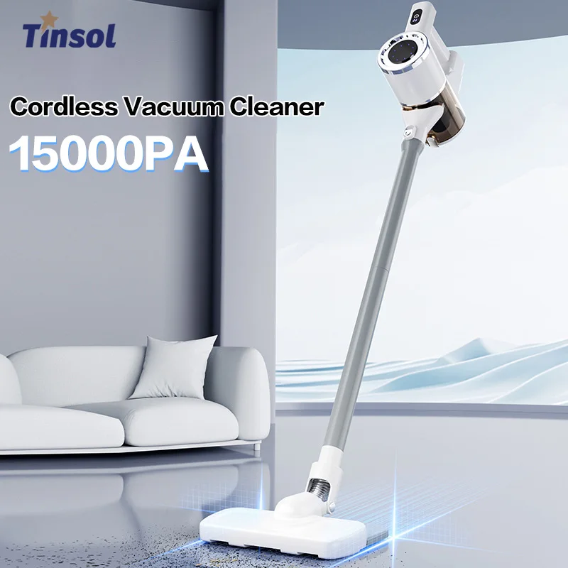 TINSOL 15000PA 무선 진공 청소기 휴대용 무선 빗자루 900ml 먼지 컵 단단한 바닥/카펫/애완 동물 머리카락을위한 분리형 빗자루