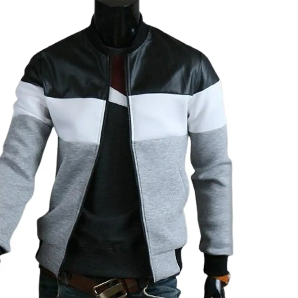 

Casual Coat Male Trendy Ribbed Design Soft Handsome Autumn Jacket Three-color Contrast Handsome Men Coat for Daily Life