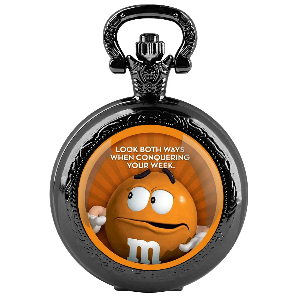 Orologio da tasca al quarzo nero con cupola in vetro e patatine di cioccolato, quadrante con numeri arabi e catena resistente, regalo retrò per uomo e donna