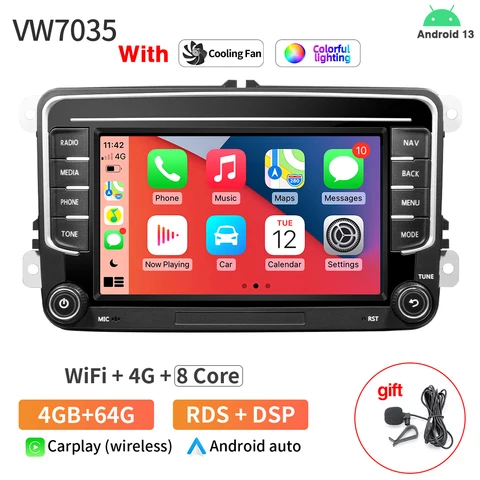 Автомобильный Мультимедийный Плеер GRANDnavi 2DIN На Android С GPS Для VW Volkswagen Skoda Octavia Golf 5 6 Touran Passat B6 ...