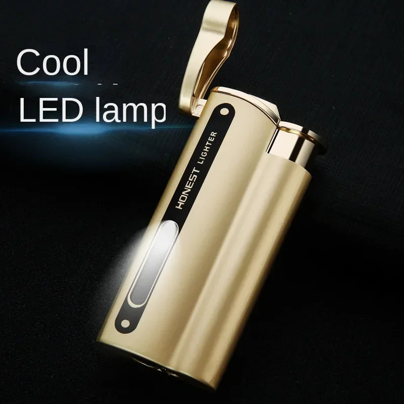 Business Sticker Embossed Straight Punch Lighter Regular Inflatable Windproof Point Cigar Pipe Gifts Smoking Accessories