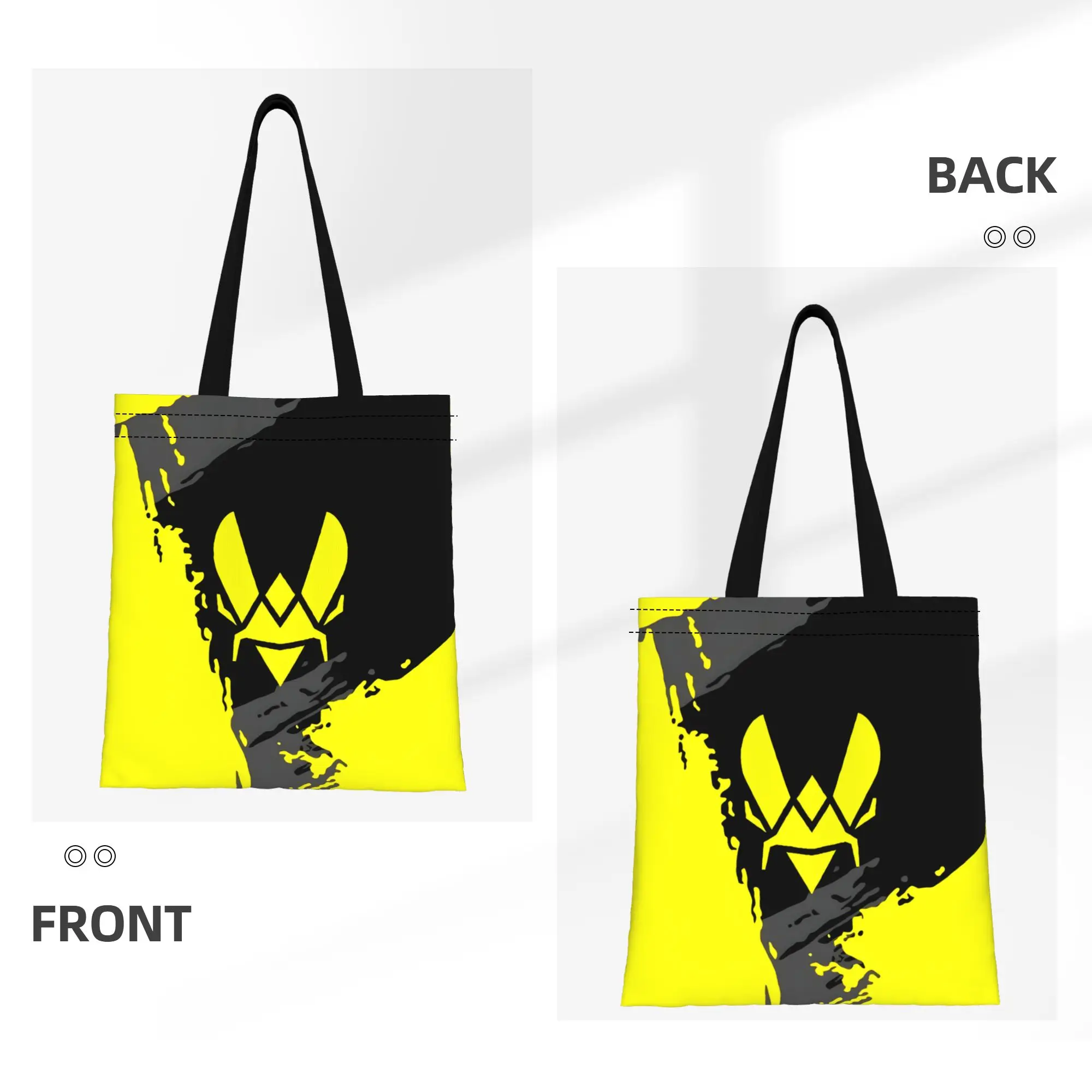 1PC Large Capacity Black Yellow FPS Game Fans VItality Canvas Tote Bag Foldable Chic Pattern No Closed Design