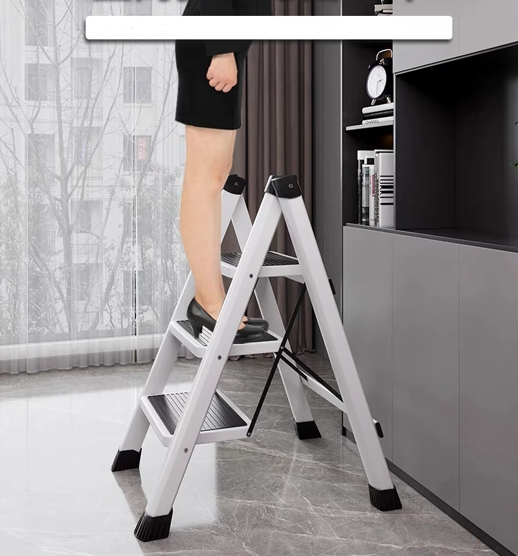 Silla con escalera plegable blanca, taburetes altos de acero al carbono, taburete con escalera de cocina gruesa y soporte de carga fuerte