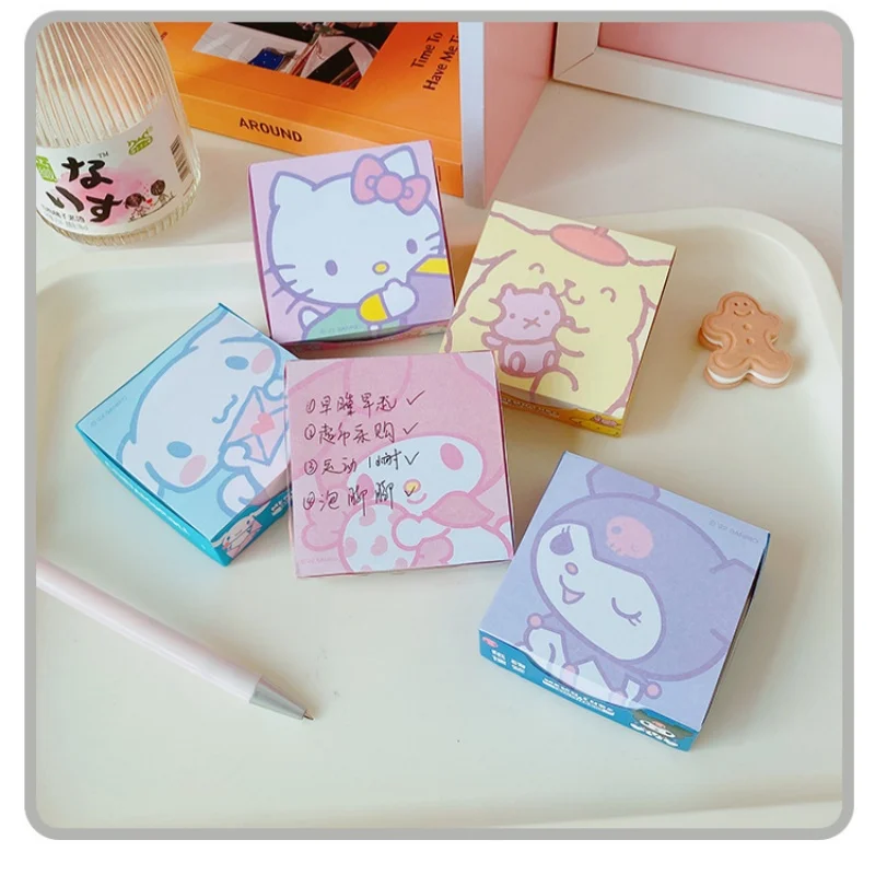 250Pcs Sanrio Sticky Notes Hello Kitty Kuromi Cinnamoroll Kawaii Cartoon Anime Sticky Notes Thickened Student Message