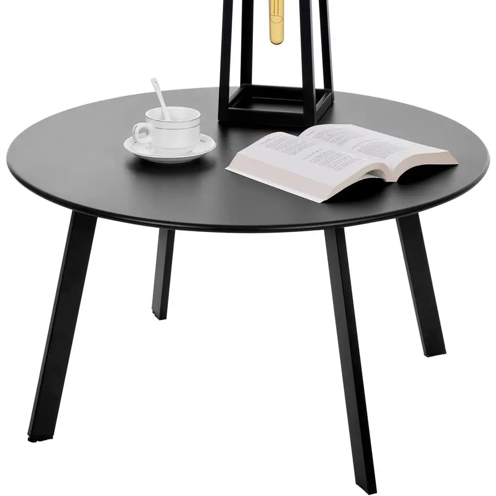

Side Table, Outdoor Indoor Metal Steel Patio Coffee Table, Round Weather Resistant AntiRust Black