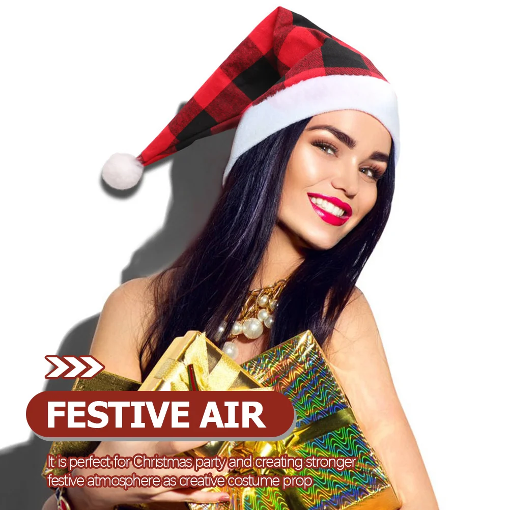 

3 Pcs Plaid Hat Perfect Xmas Gift Christmas Costume Supplies Santa Warm Hats Polyester Cotton