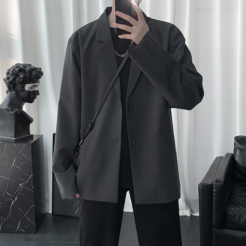 

Spring Autumn Loose Men's Fashionable Suit Jacket Casual Handsome Korean Style Long Sleeve Button up Straight Hem No Ironing ...