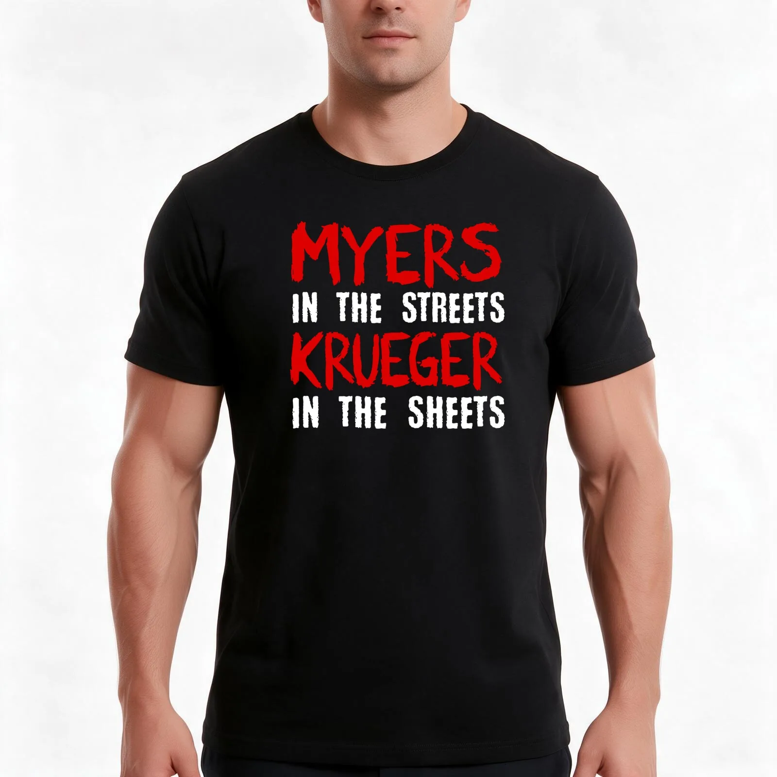 Myers in the streets - Krueger in the sheets T-Shirt, Summer Casual Cotton Tee, Oversized Streetwear Tops, Vintage Graphic Print