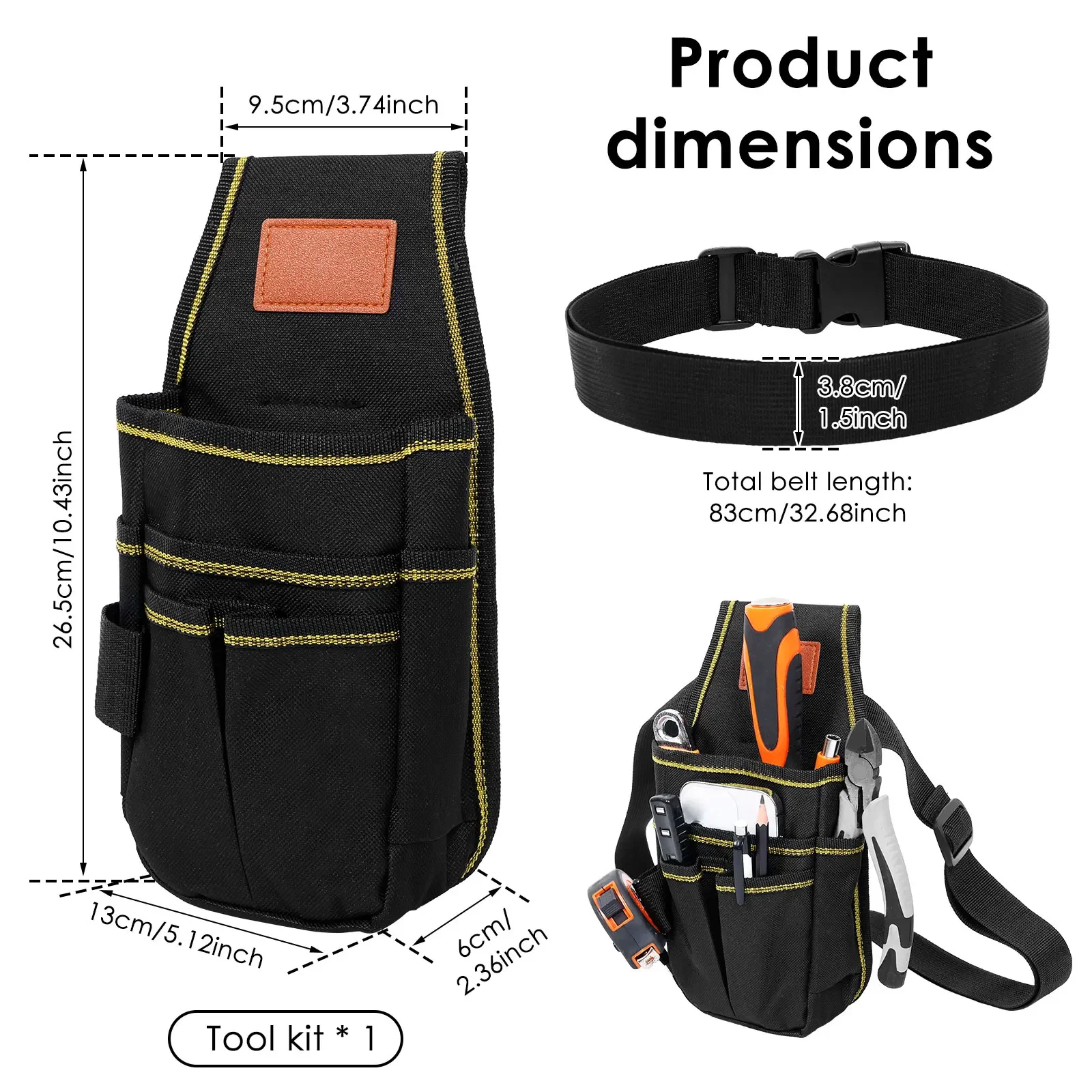 Tool Bag with 32 inch Belt Multi-Purpose Tool Holder Organiser 600D Oxford Fabric for Carpenter Gardener Builder and DIY Enthusi