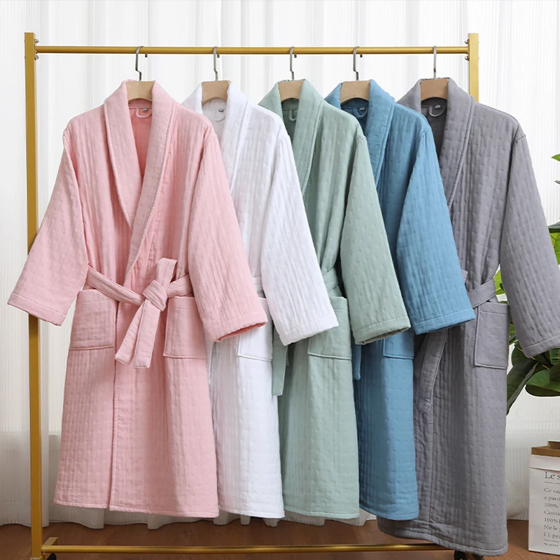 Custom Logo Spa Bath Robe 100% Cotton Shawl Collar Stripe Velour Bathrobe