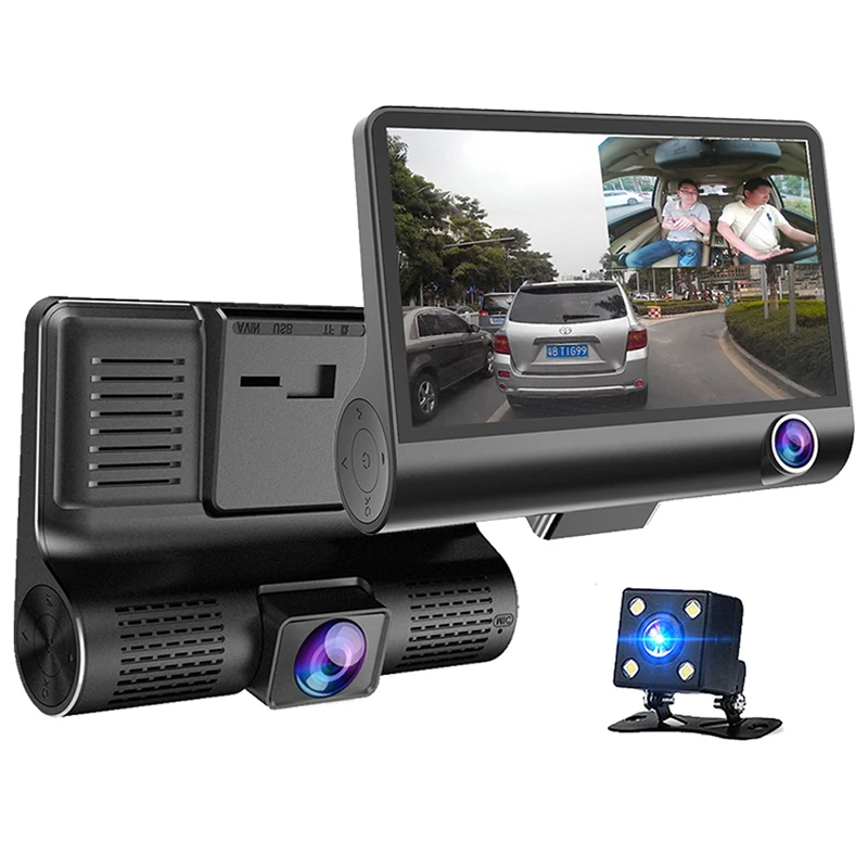 Best Three Cameras 4 inch 3 Lens Car DVR Triple Lens Car Camera HD 1080P Dash Cam 170 Degree Wide Angle Car Black Box