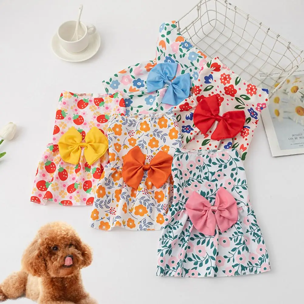 Pet Floral Dress Cute Bow Print Sleeveless Pullover Dressing-Up Streetwear Summer Small Dog Two-legged Clothes Puppy Costume