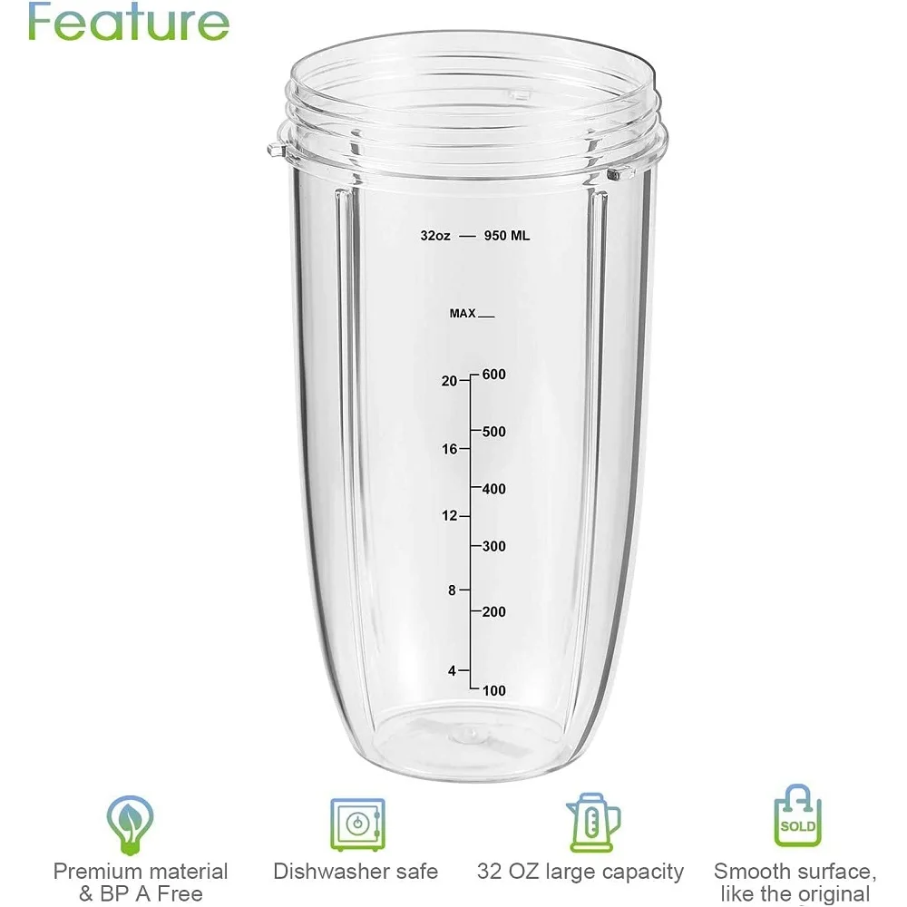 32 oz Tall Colossal Cup Replacement Part Compatible with Nutri Bullet 600W 900W Blenders NB-101B NB-101S NB-201