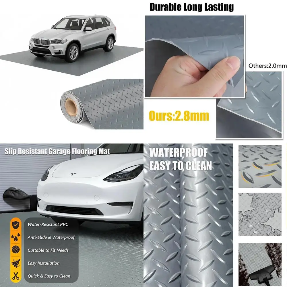 

Thick PVC Garage Floor Mat, Heavy-Duty Waterproof Non-Slip Protector for Cars, Trailers, SUVs, Basements, Gyms (Gray) - 1ft x 58