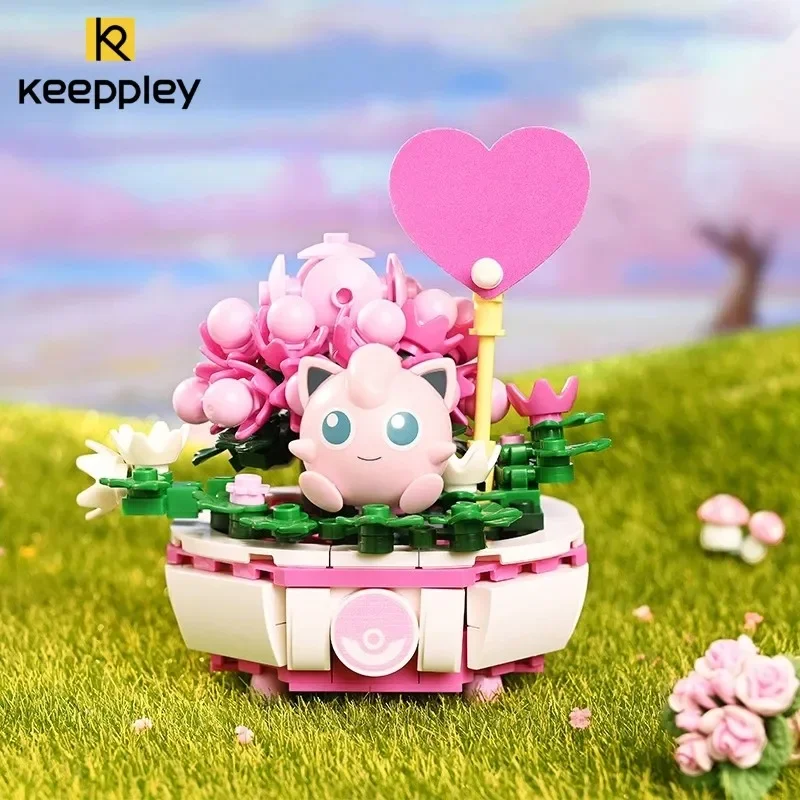 Keeppley Pokemon Building Block Pikachu Charmander Model Toy HomeDecoration Plant Potted Flower Brick Girl Toy Child Gift