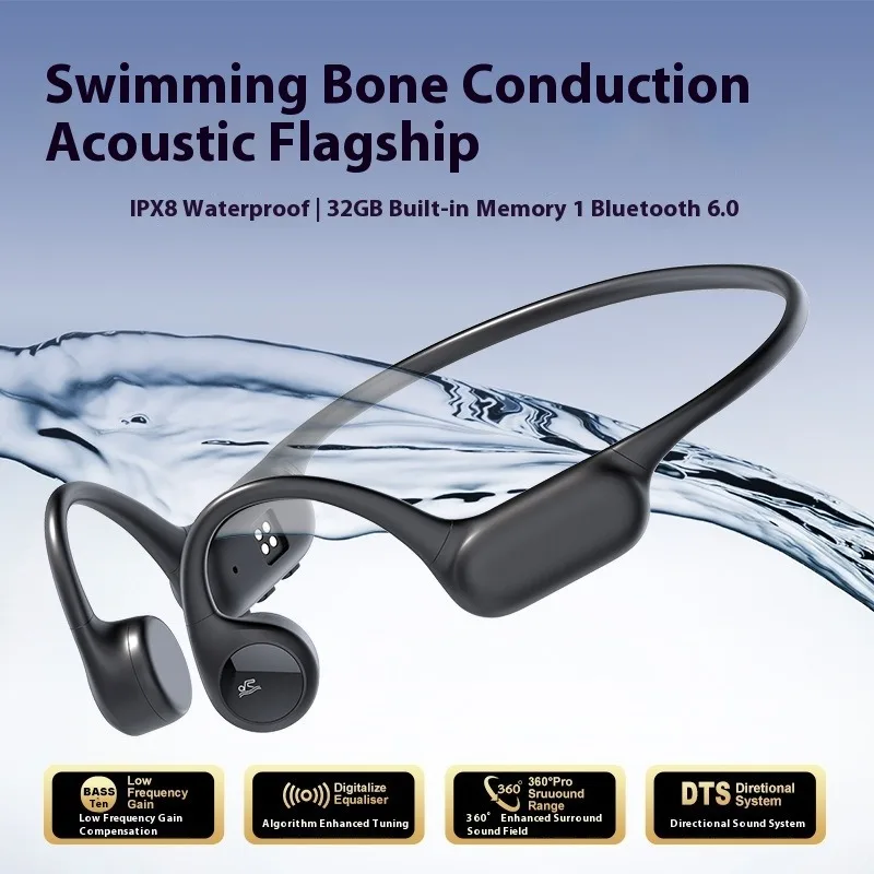 

IPX8 waterproof 30g Bluetooth bone conduction headset 6.0 with 32g memory MP3 listening to music sports running swimming