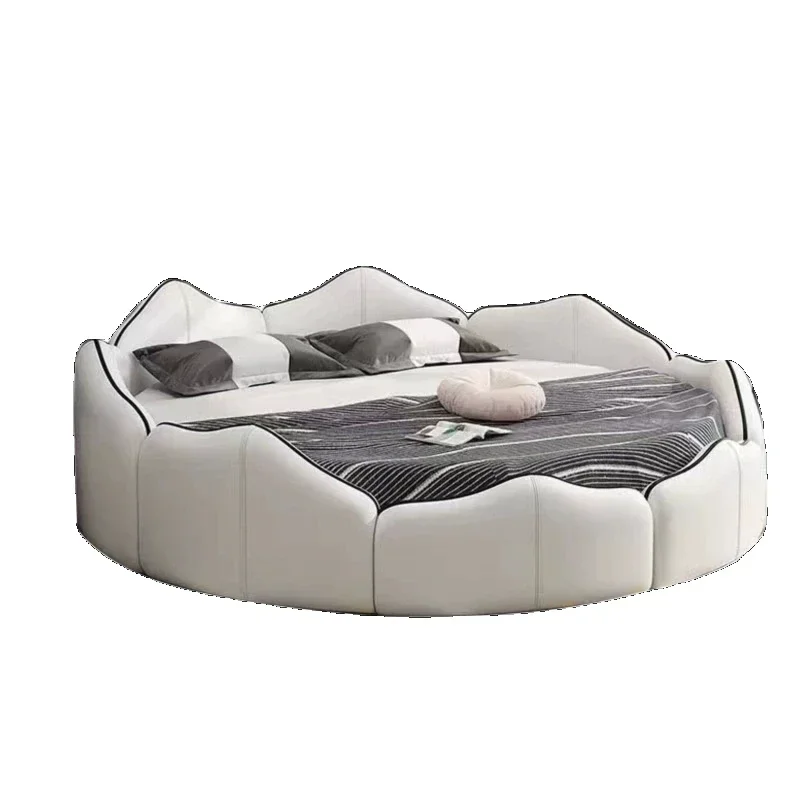 Queen Frame Round Bed Wood European Pretty Luxury King Size Double Bed Princess Modern Cama Matrimonial Bedroom Furniture