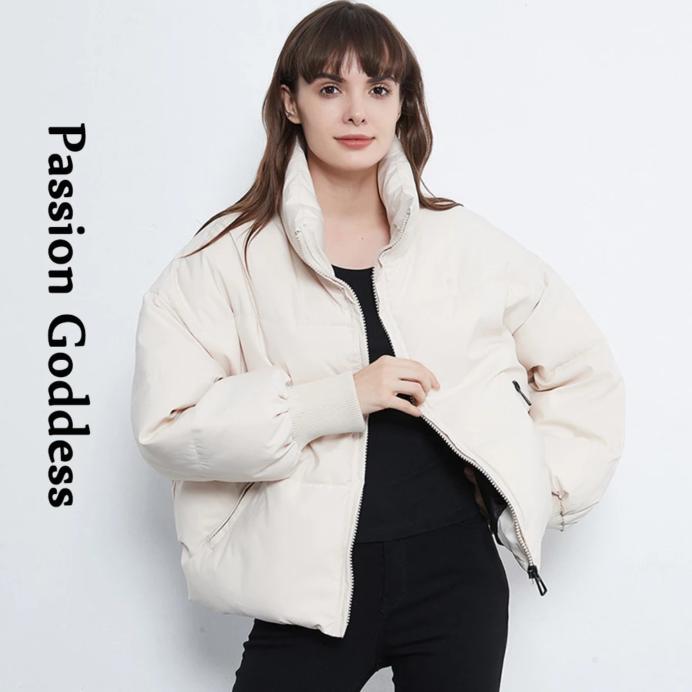 Imagem -03 - Inverno Feminino Grosso Quente Puffer Jaquetas Solto Bolha Cabolsa Parkas para Baixo Outwear Gola com Zíper Casual Cabolsas Sólidos Parka Cabolsa