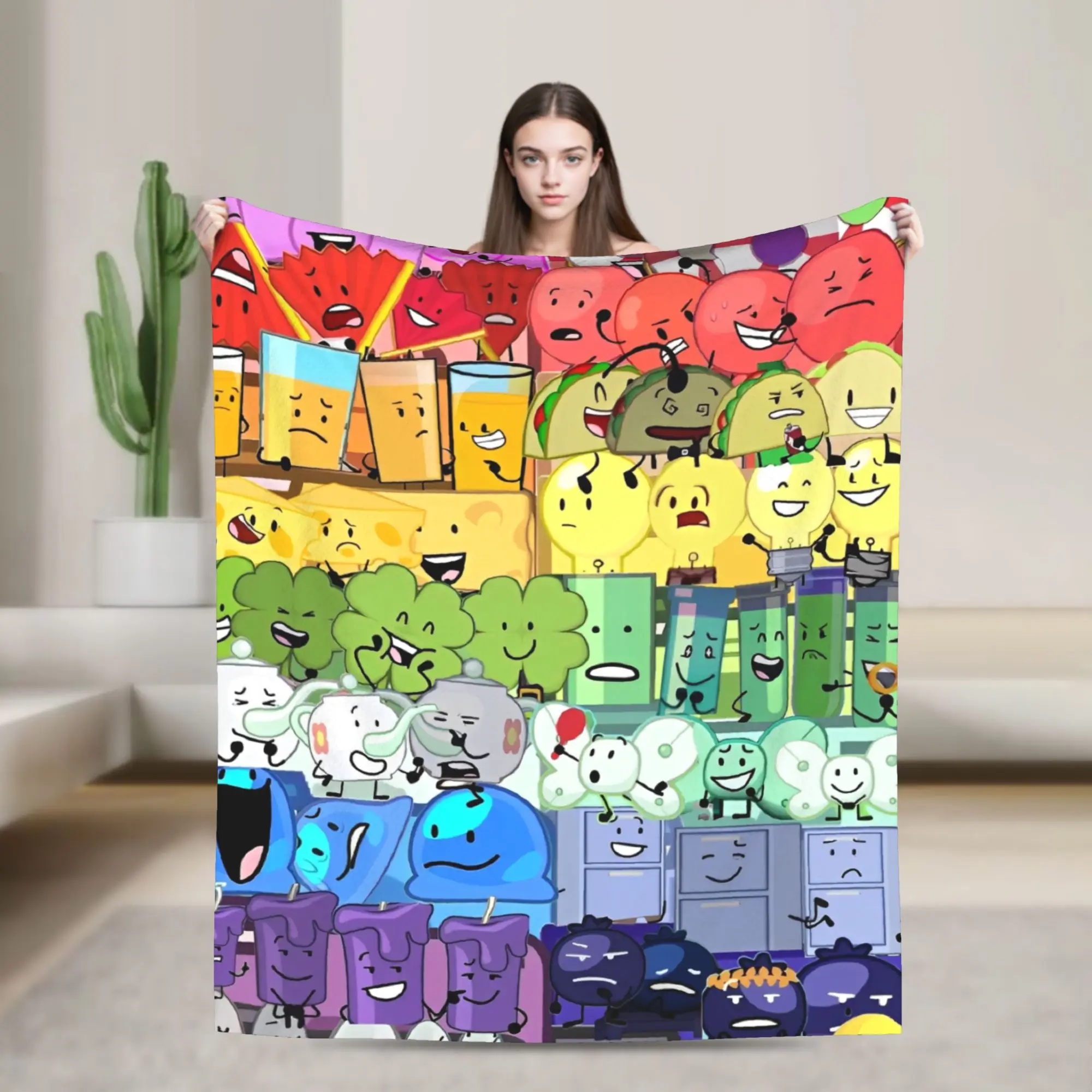 

BFDI Inanimate Insanity All Characters Throw Blanket Flannel Bedspread For Home Decor Street Trend Sofa Bed Cover
