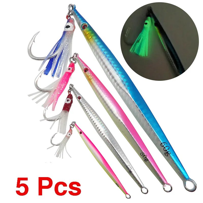 

Luminous Jig Bait Metal Bait 60g 80g 100g 150g 200g 250g 300g Soft Bait Wire Auxiliary Hook Marine Fishing Accessories Trout