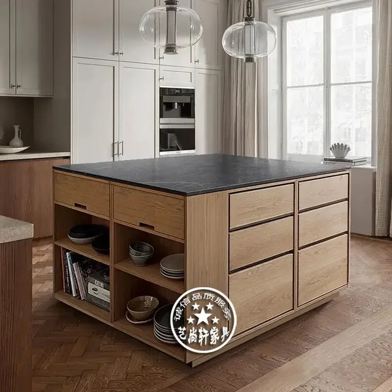 TAO  American solid wood island dining table, integrated open kitchen, cooking table, workbench, western kitchen bar