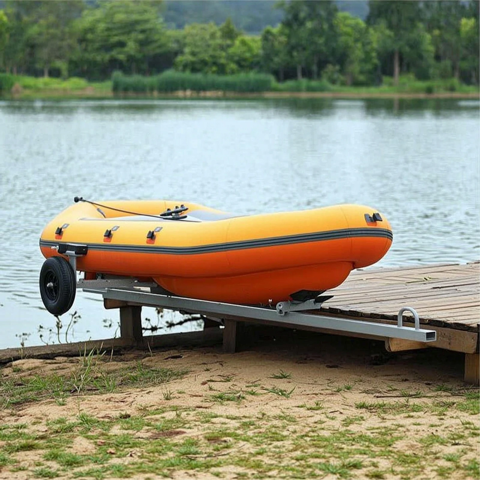 Inflatable Boat Trailer Easy Assembly Launching Trolley with Rugged Pneumatic Rubber Wheels for Shore view 6