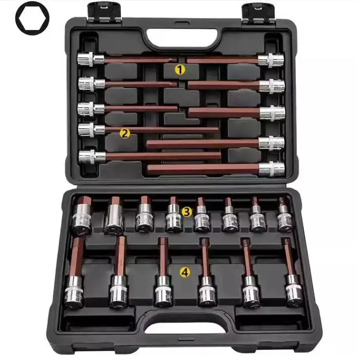 

BESTIR 1/2"dr. 24pcs 6pt 12pt torx bit socket set H6 H7 H10 H12 H14 M5 M6 M14 T50 T80 T90 T70 car machine repair tool NO.93131