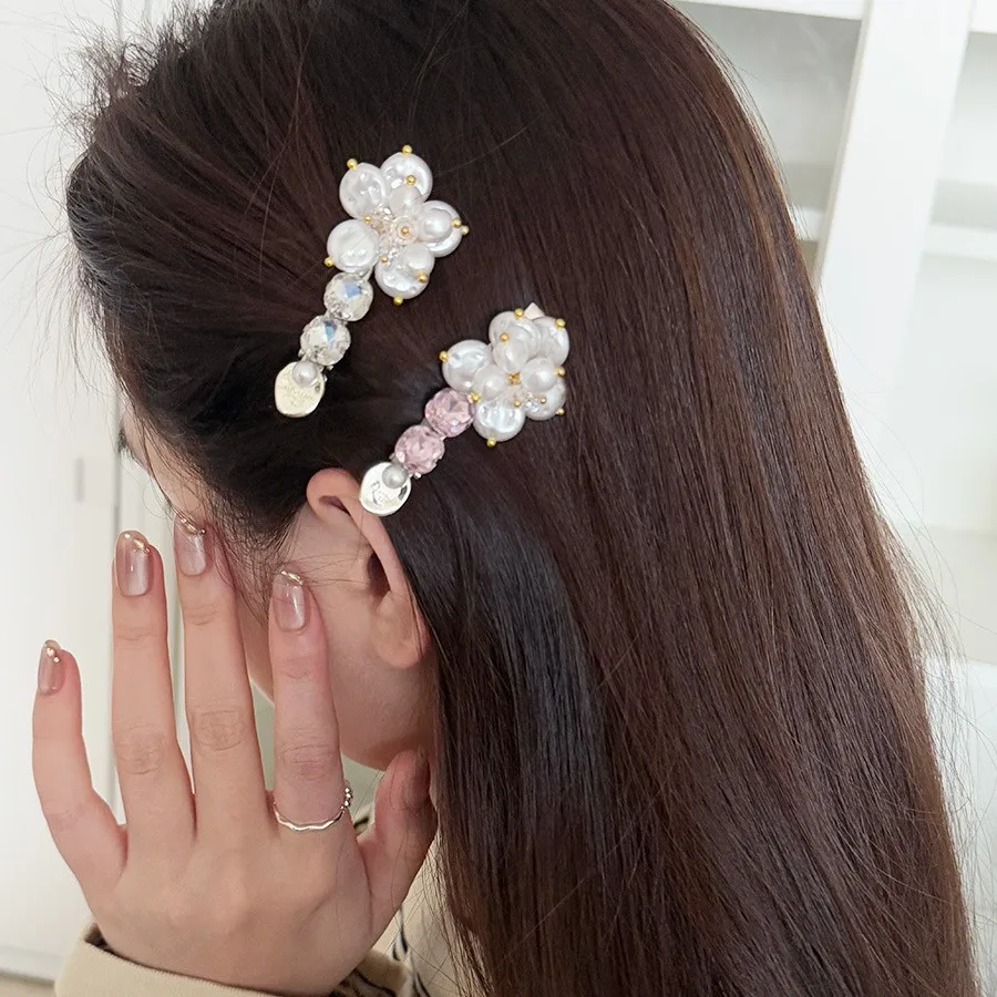 Gentle Pearl Flower Hairpin Super Fairy Side Clip Temperament Bangs Clip Exquisite Back Head Ponytail Clip Styling Accessories