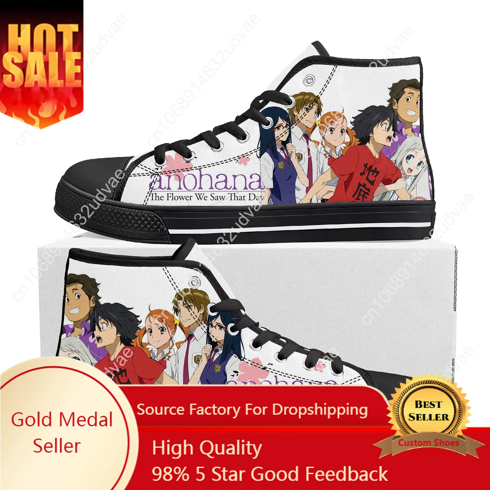 

AnoHana The Flower We Saw That Day High Top Sneakers Mens Womens Teenager Canvas Sneaker Casual Couple Shoes Custom Anime Shoe