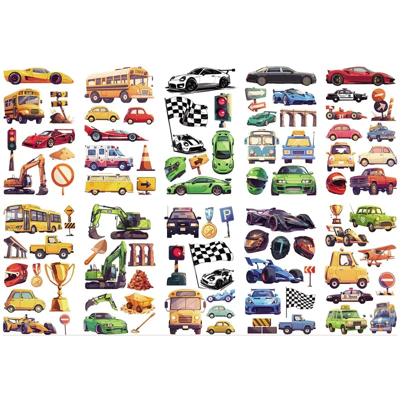 Impermeável Cartoon Car Tatuagem Temporária Adesivos, Ônibus escolar bonito, Escavadeira, Crianças Engraçado Presente de Aniversário, Novo, 10Pcs