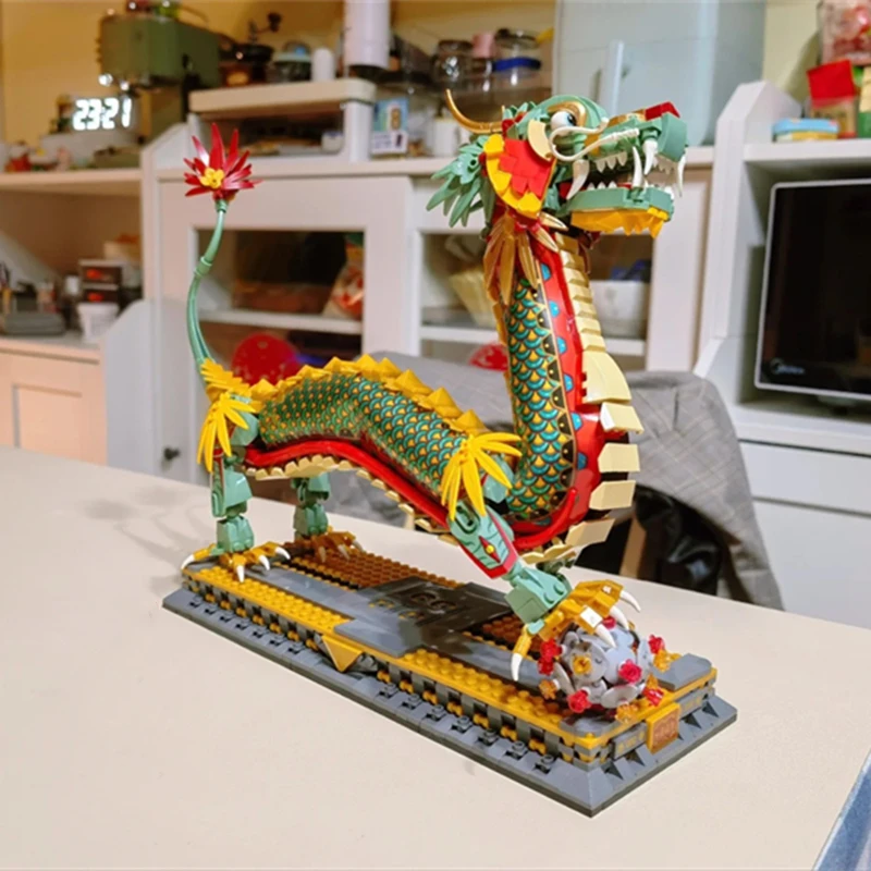 China Divine Dragon Building Blocks Store Desktop Ornaments Decoration Cool Children's Toy Assembly Model Birthday Gift