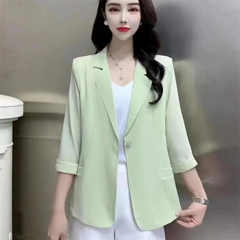 

Autumn Solid Color Coat Women's Short Seven-Point Sleeve Clothes Young and Middle-Aged Women's Wear Slim Size 5XL Sun Protection