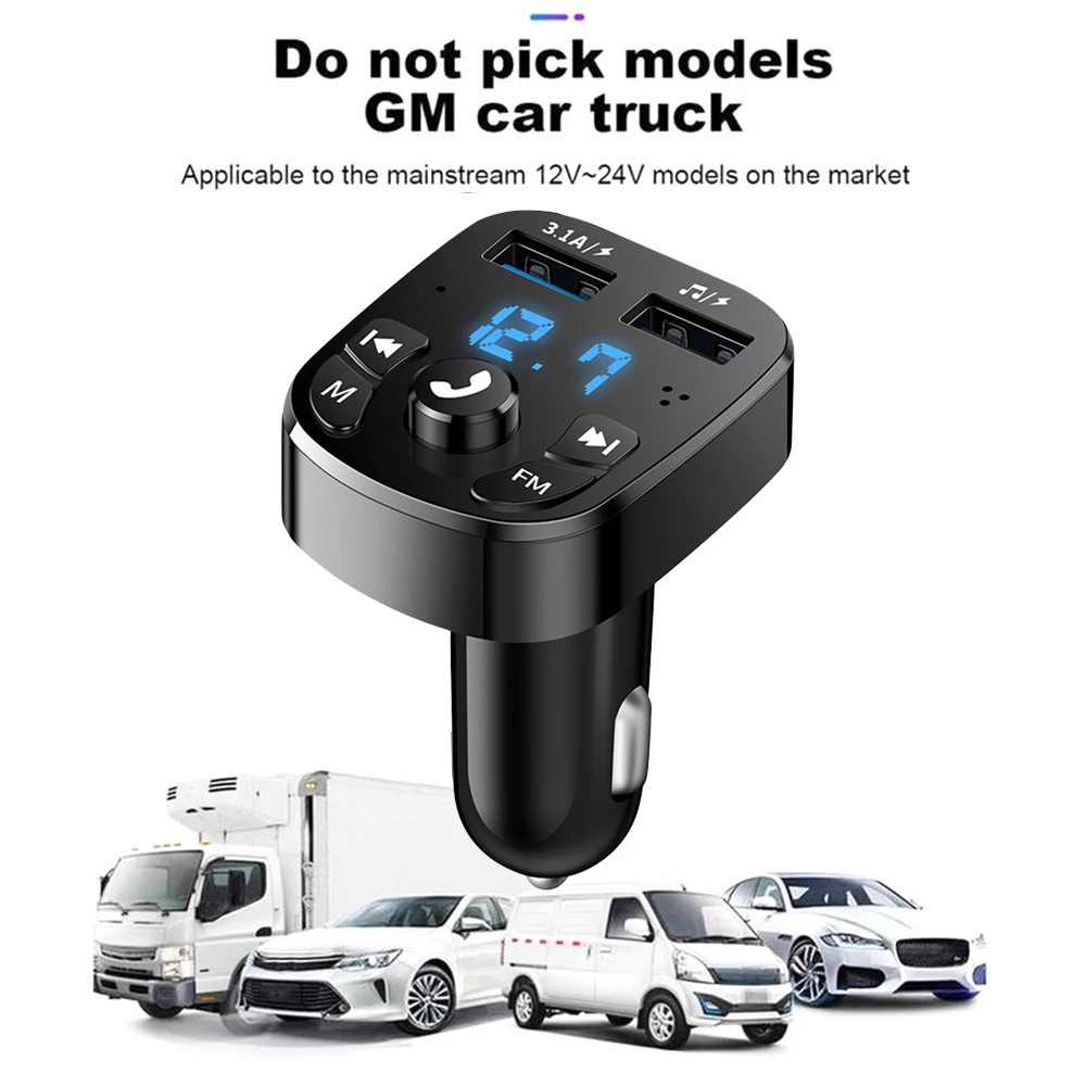 2026 Neues Bluetooth 5.0 Aux Freisprechsystem Drahtloses Auto-Kit Dual-USB-Autoladegerät Auto-Radio FM-Modulator MP3-Player-Adapter – Detail 7