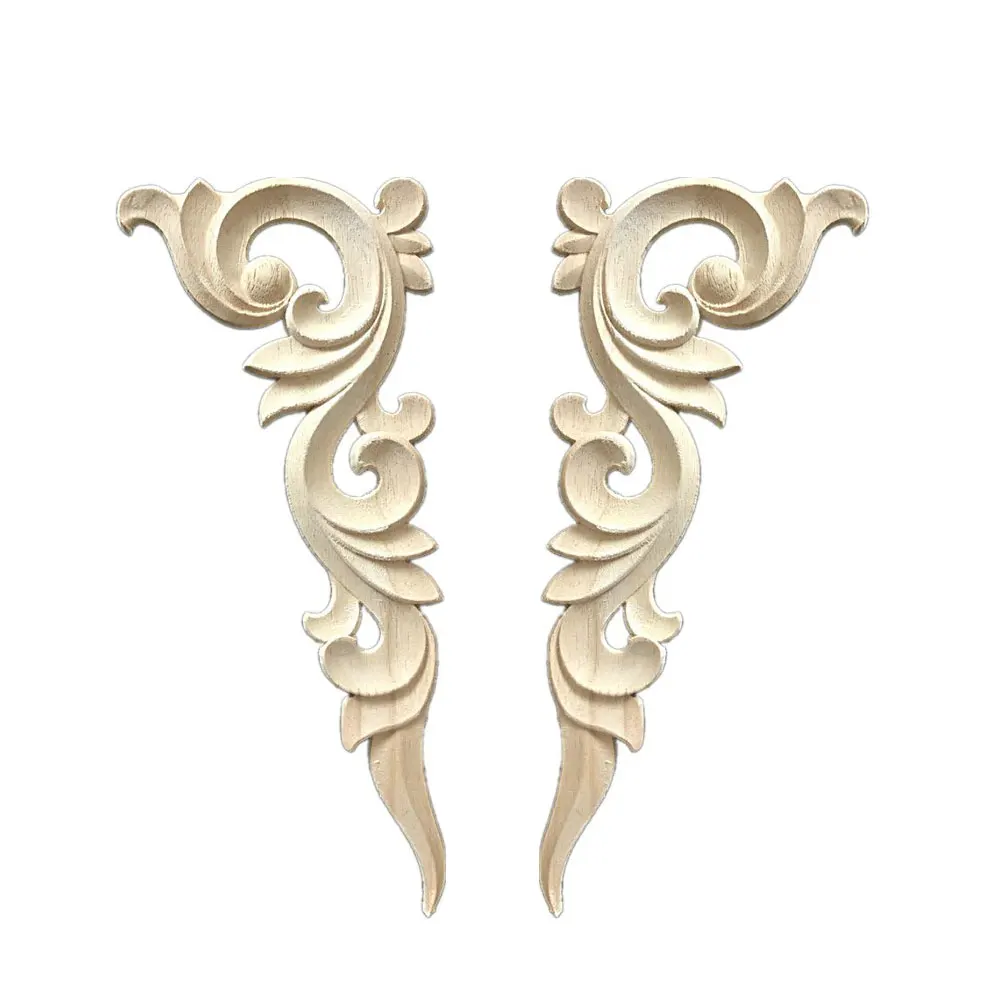 2PCS Vintage Unpainted Wood Carved Decal Corner Applique Frame for Home Wall Cabinet Door Decorative Wooden Miniature Craft