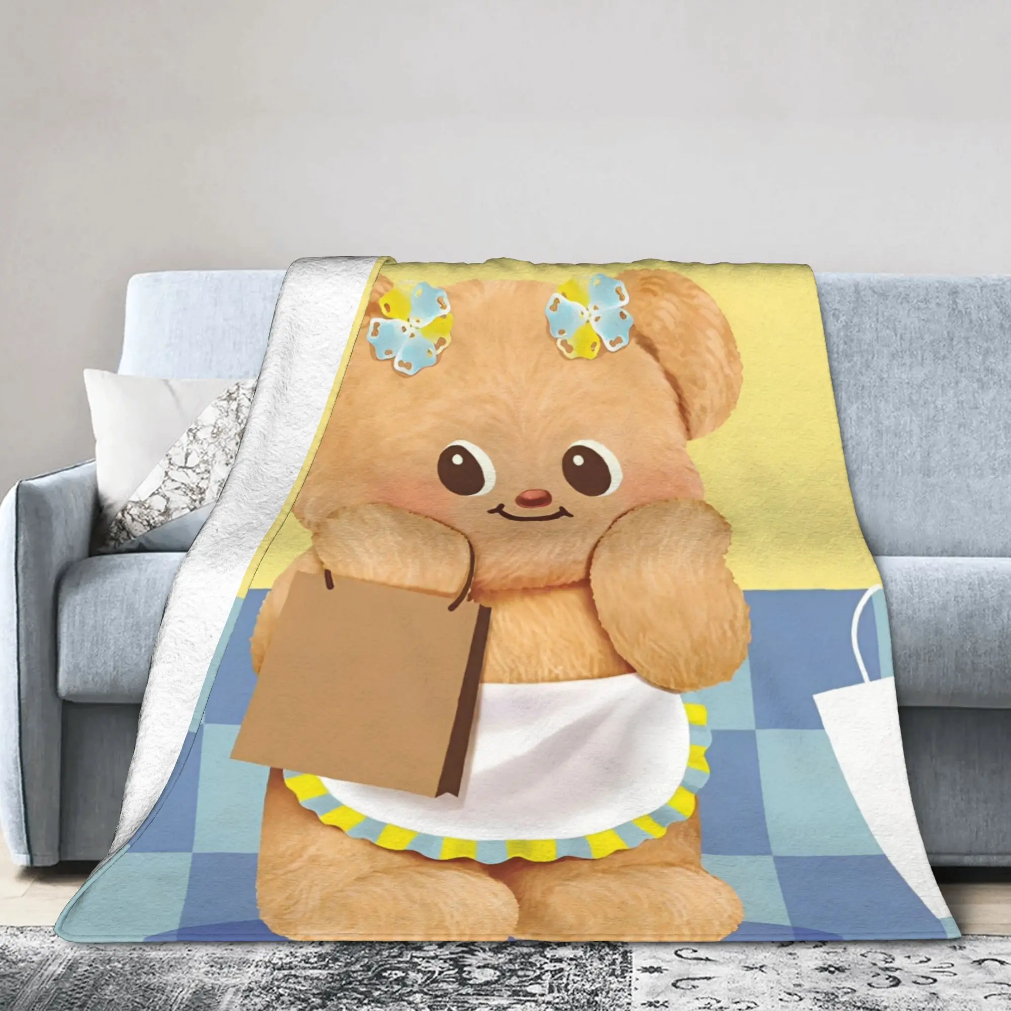 

Butterbear Cartoon Bear Flannel Blankets Cute Portrait Awesome Throw Blanket for Quilt 125*100cm Lightweight