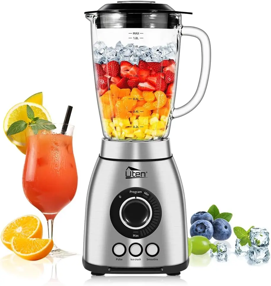 

800 Watt Fast Countertop Blender for Smoothies and Shakes, Ground Coffee Beans, 60 Oz Glass Jar, 18 Speed Levels, 3 Programs Ice