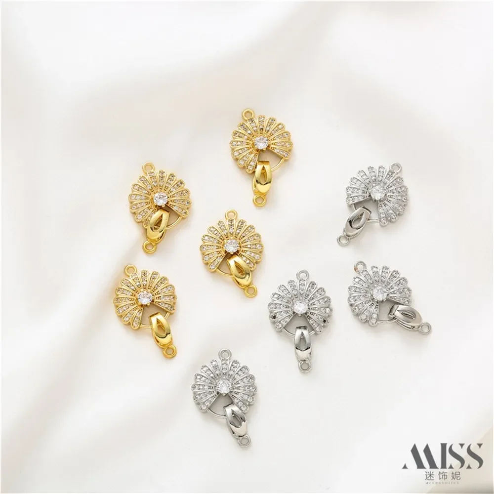 

14k Gold-plated Camellia Inlaid Zircon Buckle Pendant Necklace DIY Link Buckle Closure Buckle Pearl Buckle Accessory