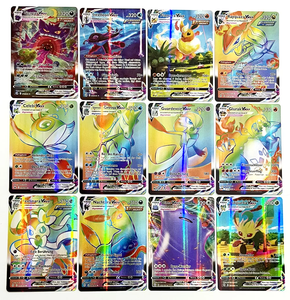 Alemão Vmax GX Color Energy Pokemon Cards, Pikachu Coleção Rara, Treinador de Batalha, Presente para Meninos, 20Pcs