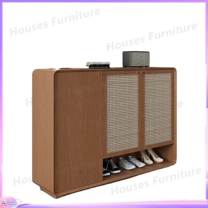 Large Capacity Rattan Shoe Cabinet Italian Style Modern Entryway Storage Organizer for Shoes Boots Sandals with Adjustable