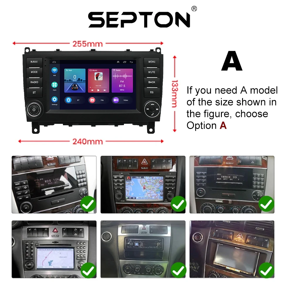 SEPTON Android Car Radio Screen for Mercedes Benz W203 W209 W219 A Class A160 C-Class C180 C200 CLK200 C230 2004-2011 CarPlay