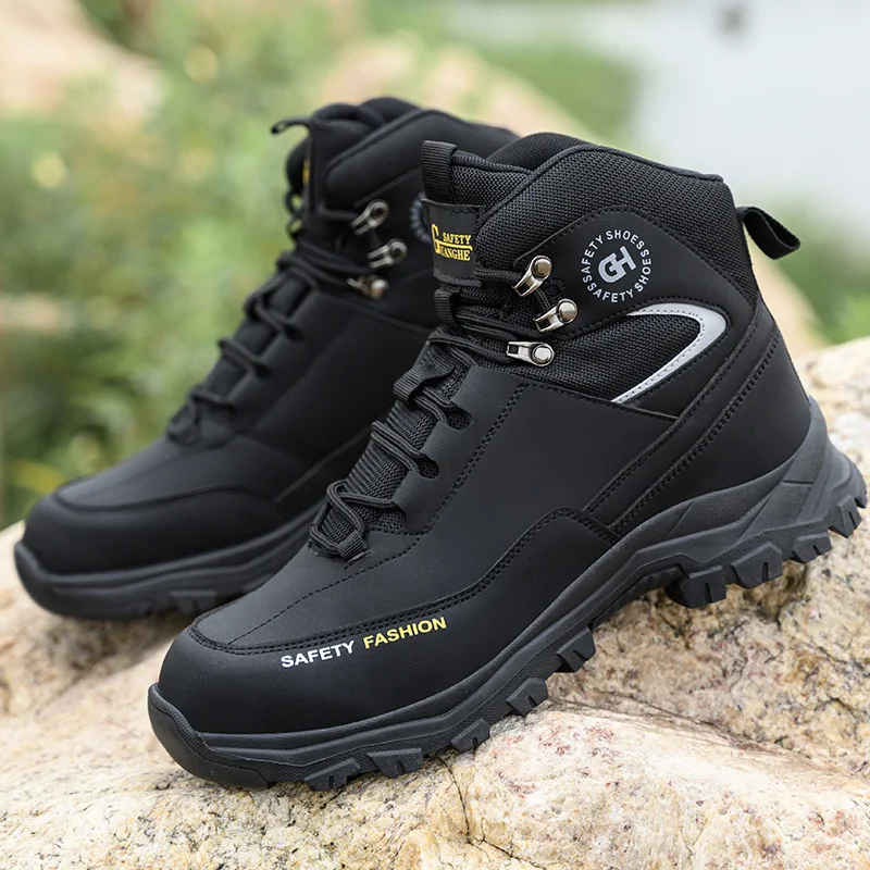 Waterproof Work Boots Men's Safety Steel Toe Shoes Anti Impact And Anti-Puncture Outdoor Adventure Hiking Safety Shoes Men Boots