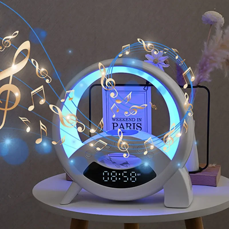 

Drop Shipping New clock alarm clock night light 15 w wireless atmosphere Bluetooth speaker light